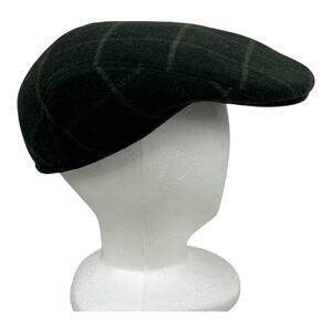 Huntsman Newboy Cabbie Cap Plaid Deep Green and Tan Made in Italy Size Large